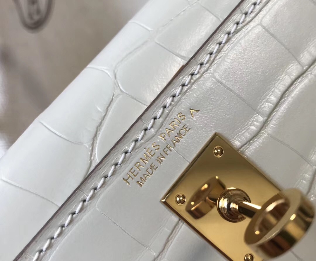 Hermes Kelly Mini II Bag In Beton Crocodile Embossed Leather