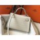 Hermes Kelly Mini II Bag In Beton Crocodile Embossed Leather