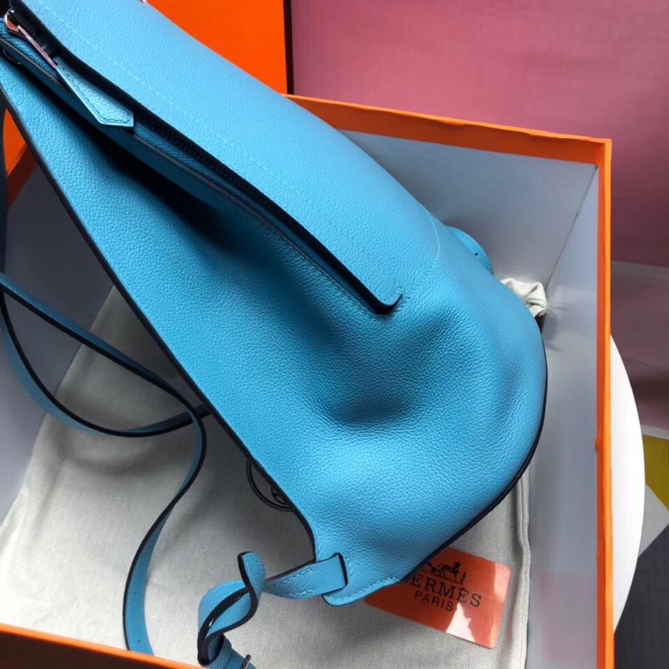 Hermes GR24 Backpack In Blue Everycolor Calfskin