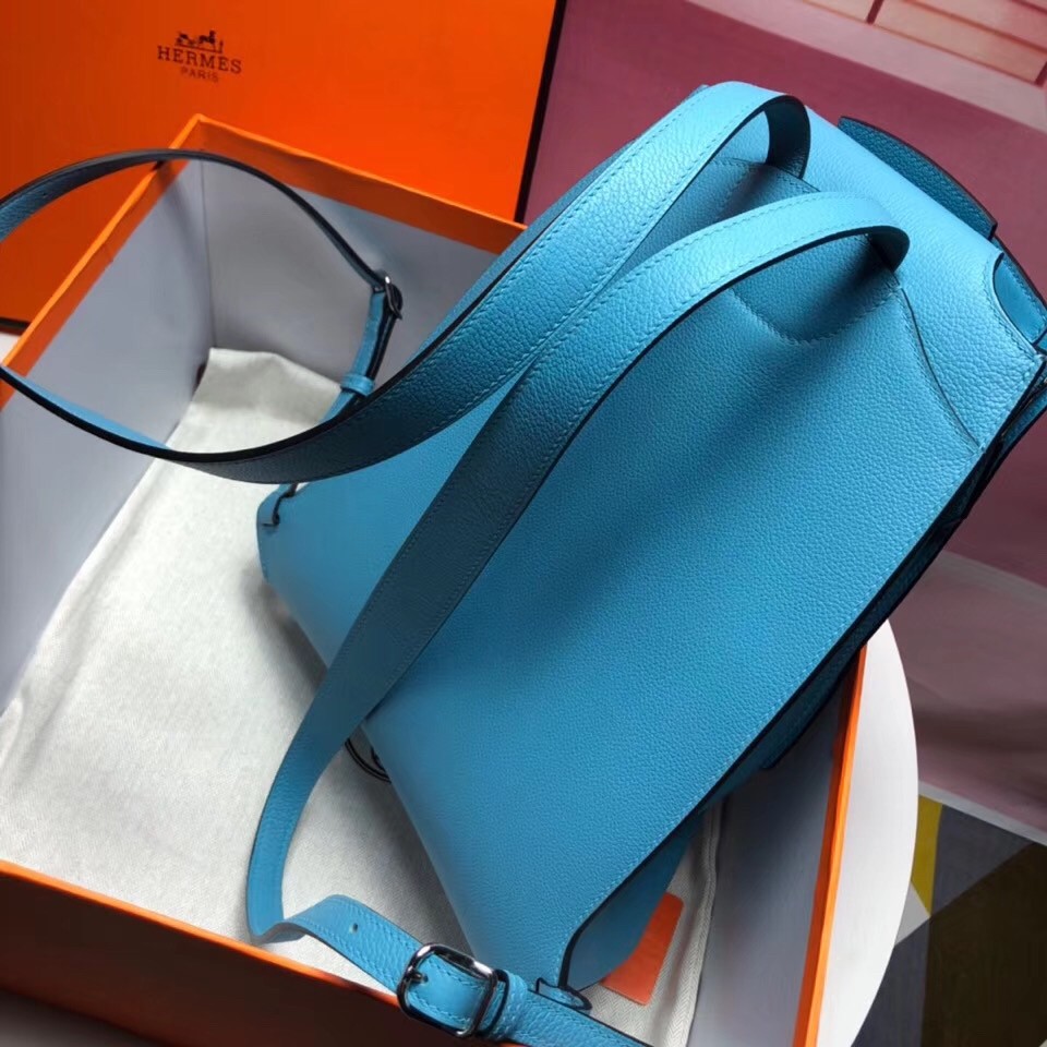 Hermes GR24 Backpack In Blue Everycolor Calfskin