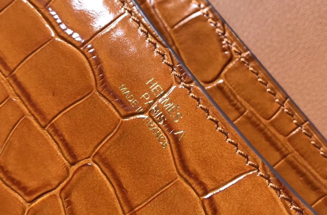 Hermes Constance 18cm Bag In Brown Embossed Crocodile