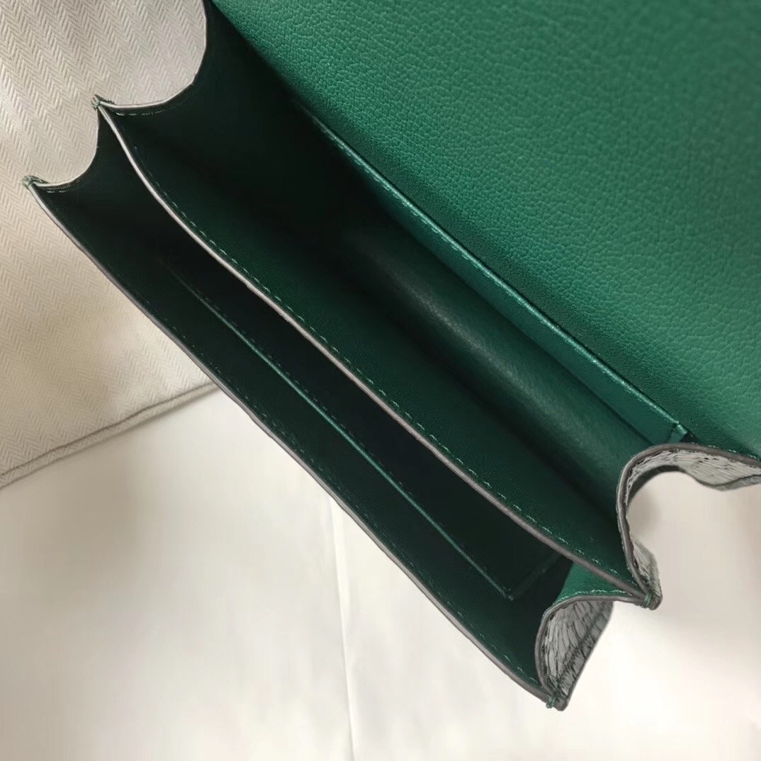 Hermes Constance 18cm Bag In Green Embossed Crocodile