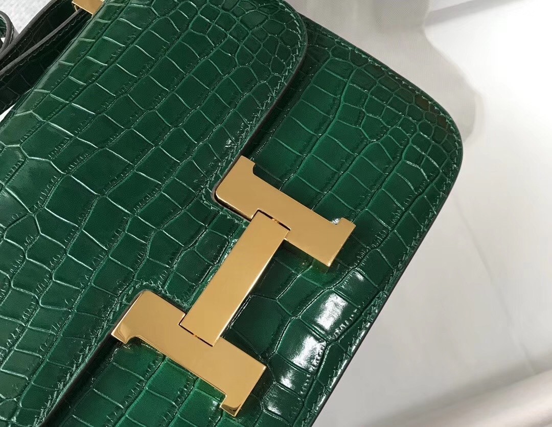 Hermes Constance 18cm Bag In Green Embossed Crocodile