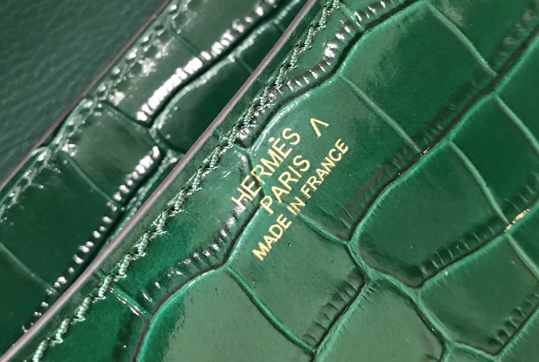 Hermes Constance 18cm Bag In Green Embossed Crocodile