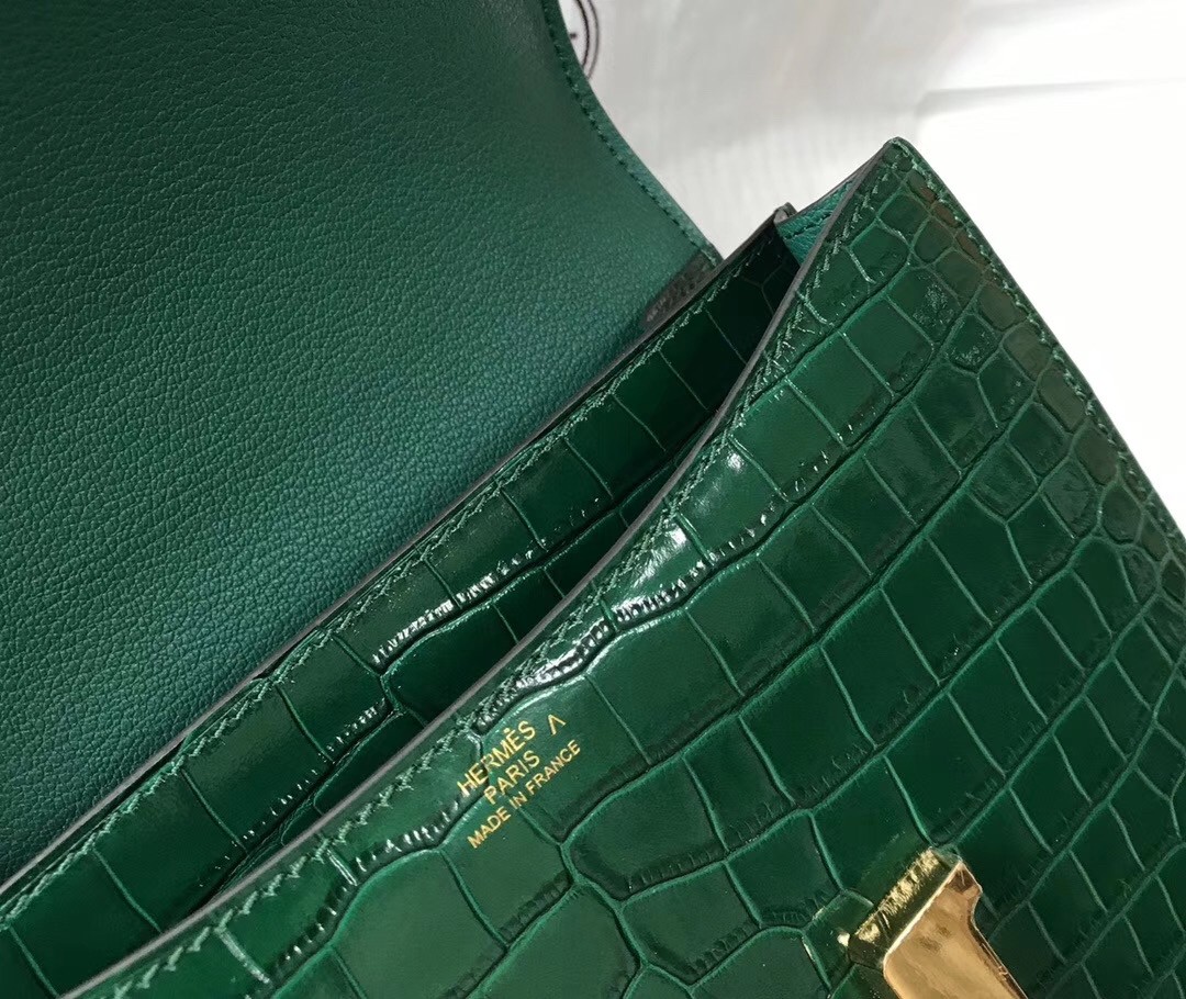 Hermes Constance 18cm Bag In Green Embossed Crocodile