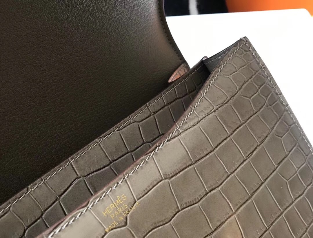 Hermes Constance 18cm Bag In Taupe Embossed Crocodile