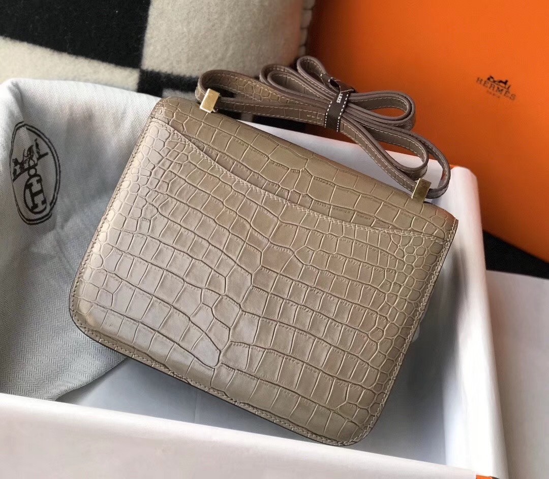 Hermes Constance 18cm Bag In Taupe Embossed Crocodile