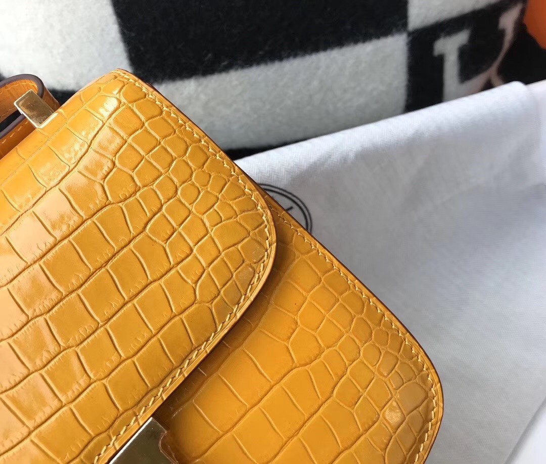 Hermes Constance 18cm Bag In Yellow Embossed Crocodile