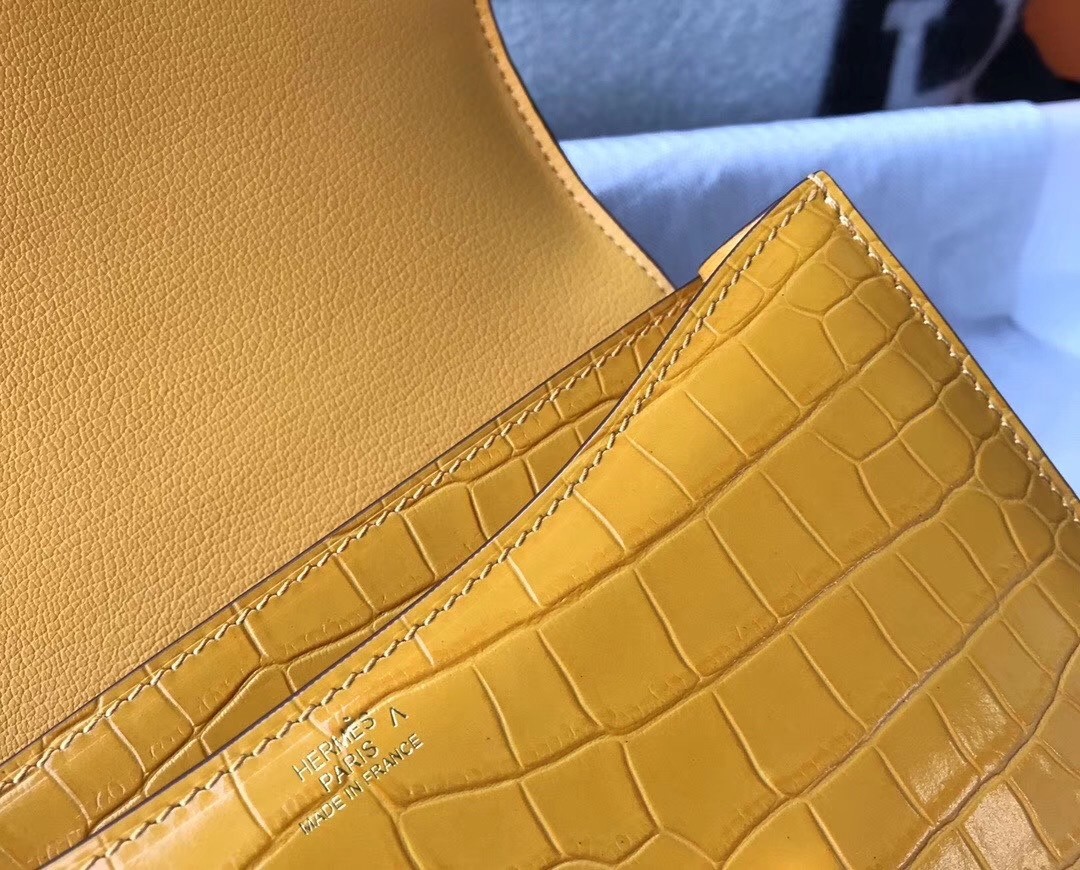 Hermes Constance 18cm Bag In Yellow Embossed Crocodile