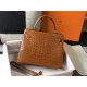 Hermes Kelly 28cm Bag In Brown Embossed Crocodile GHW