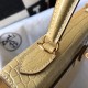 Hermes Kelly 25cm Bag In Jaune Poussin Embossed Crocodile