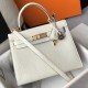 Hermes Kelly 25cm Bag In White Embossed Crocodile