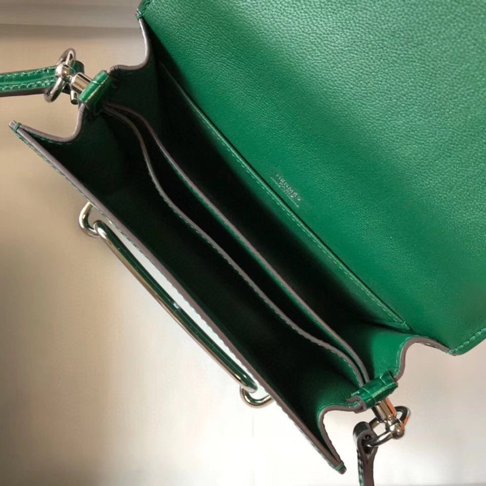 Hermes Roulis Mini Bag In Green Crocodile With Natural Lizard