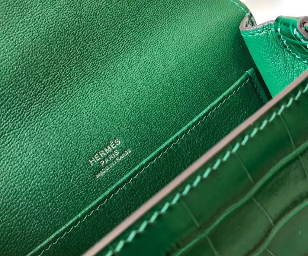 Hermes Roulis Mini Bag In Green Crocodile With Natural Lizard