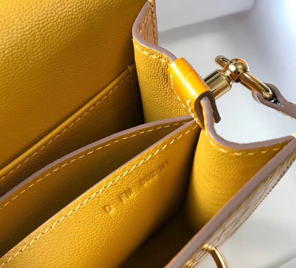 Hermes Roulis Mini Bag In Yellow Embossed Crocodile Calfskin