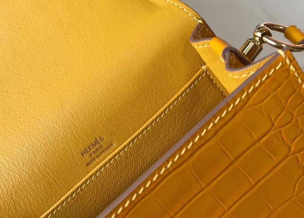 Hermes Roulis Mini Bag In Yellow Embossed Crocodile Calfskin