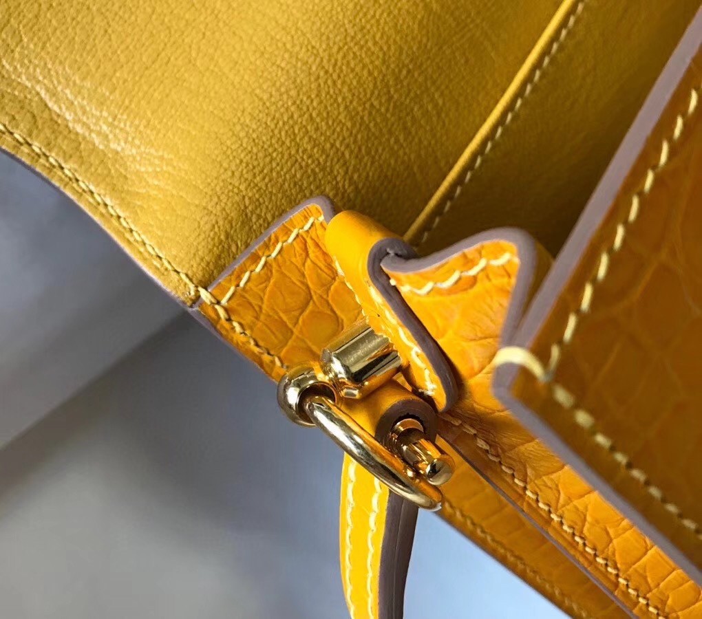 Hermes Roulis Mini Bag In Yellow Embossed Crocodile Calfskin