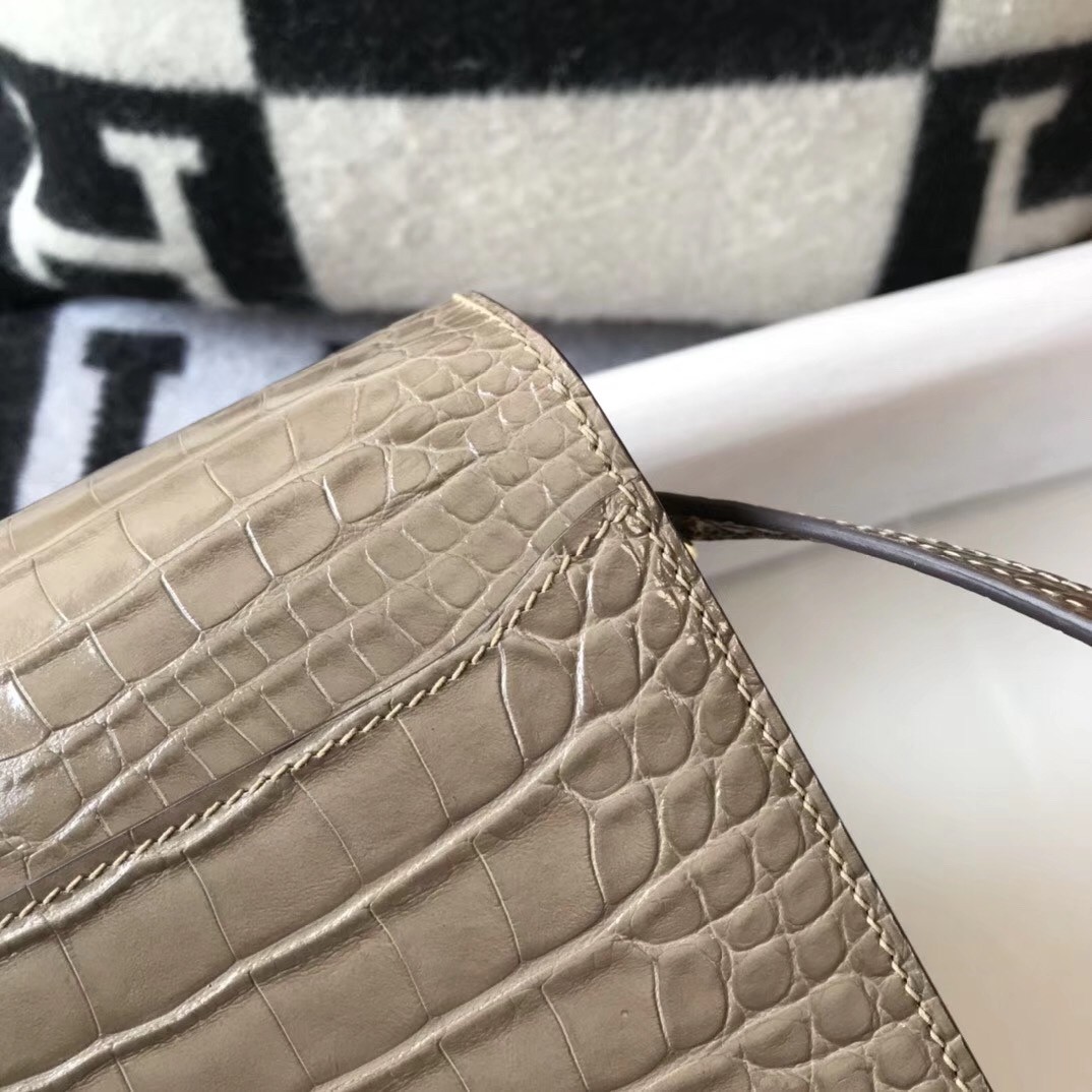 Hermes Roulis Mini Bag In Taupe Embossed Crocodile Calfskin