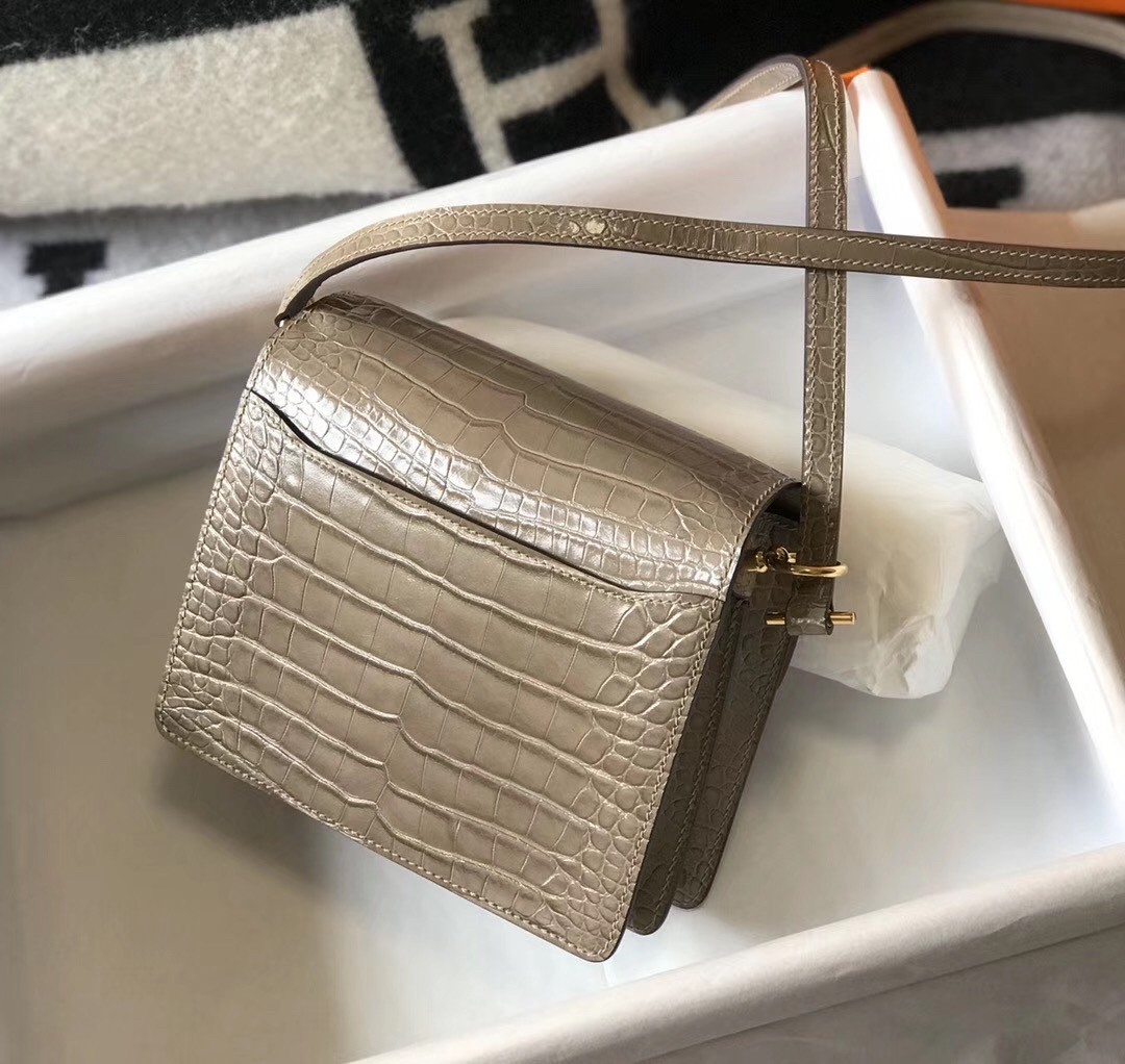 Hermes Roulis Mini Bag In Taupe Embossed Crocodile Calfskin