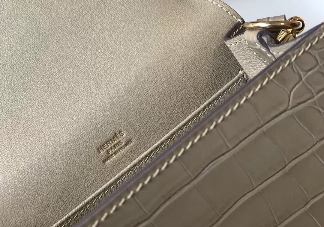 Hermes Roulis Mini Bag In Taupe Embossed Crocodile Calfskin