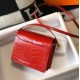 Hermes Roulis Mini Bag In Red Embossed Crocodile Calfskin