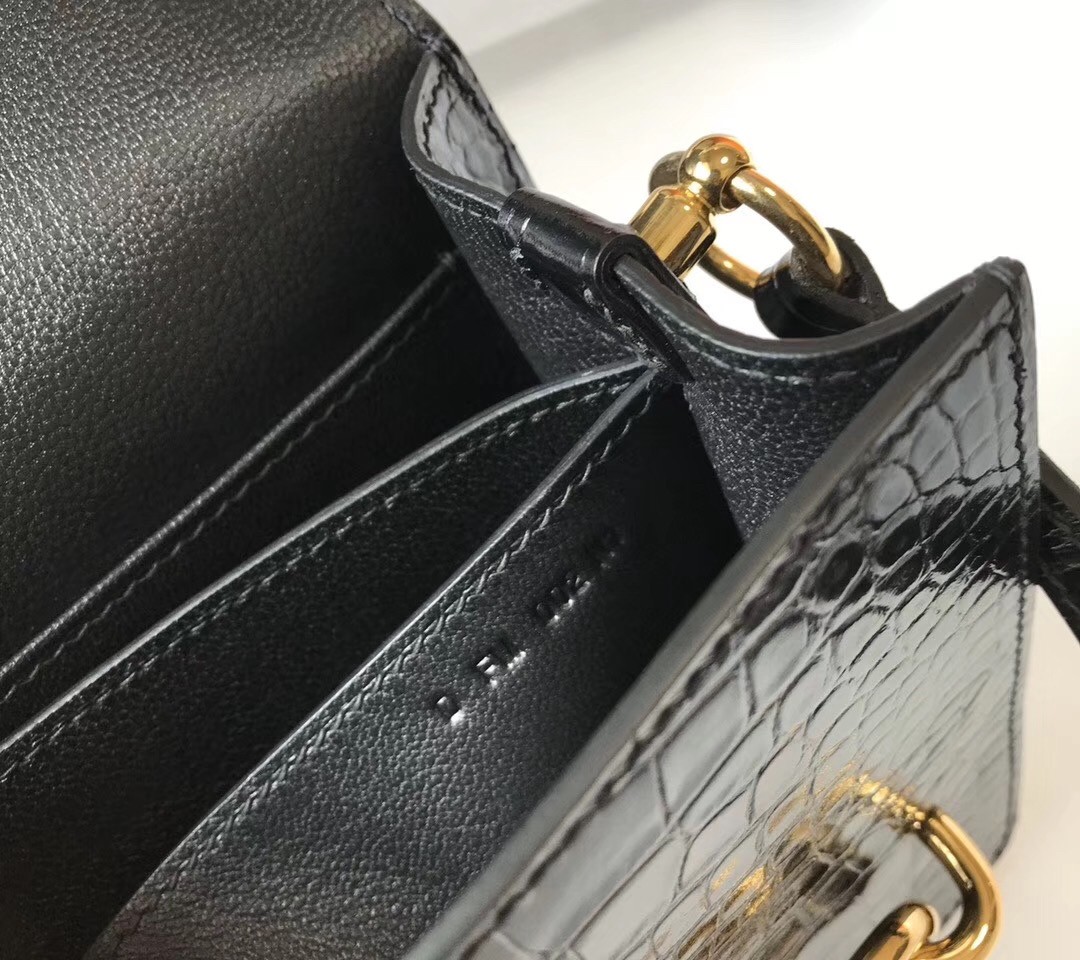 Hermes Roulis Mini Bag In Black Embossed Crocodile Calfskin