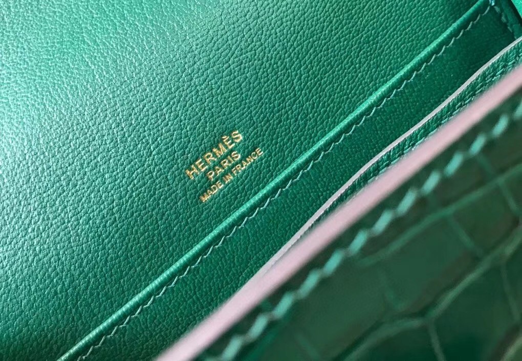 Hermes Roulis Mini Bag In Green Embossed Crocodile Calfskin