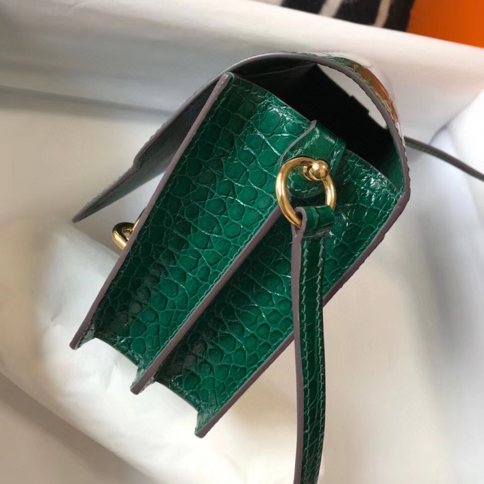 Hermes Roulis Mini Bag In Green Embossed Crocodile Calfskin