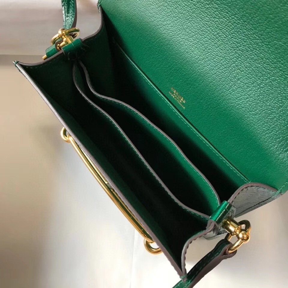 Hermes Roulis Mini Bag In Green Embossed Crocodile Calfskin