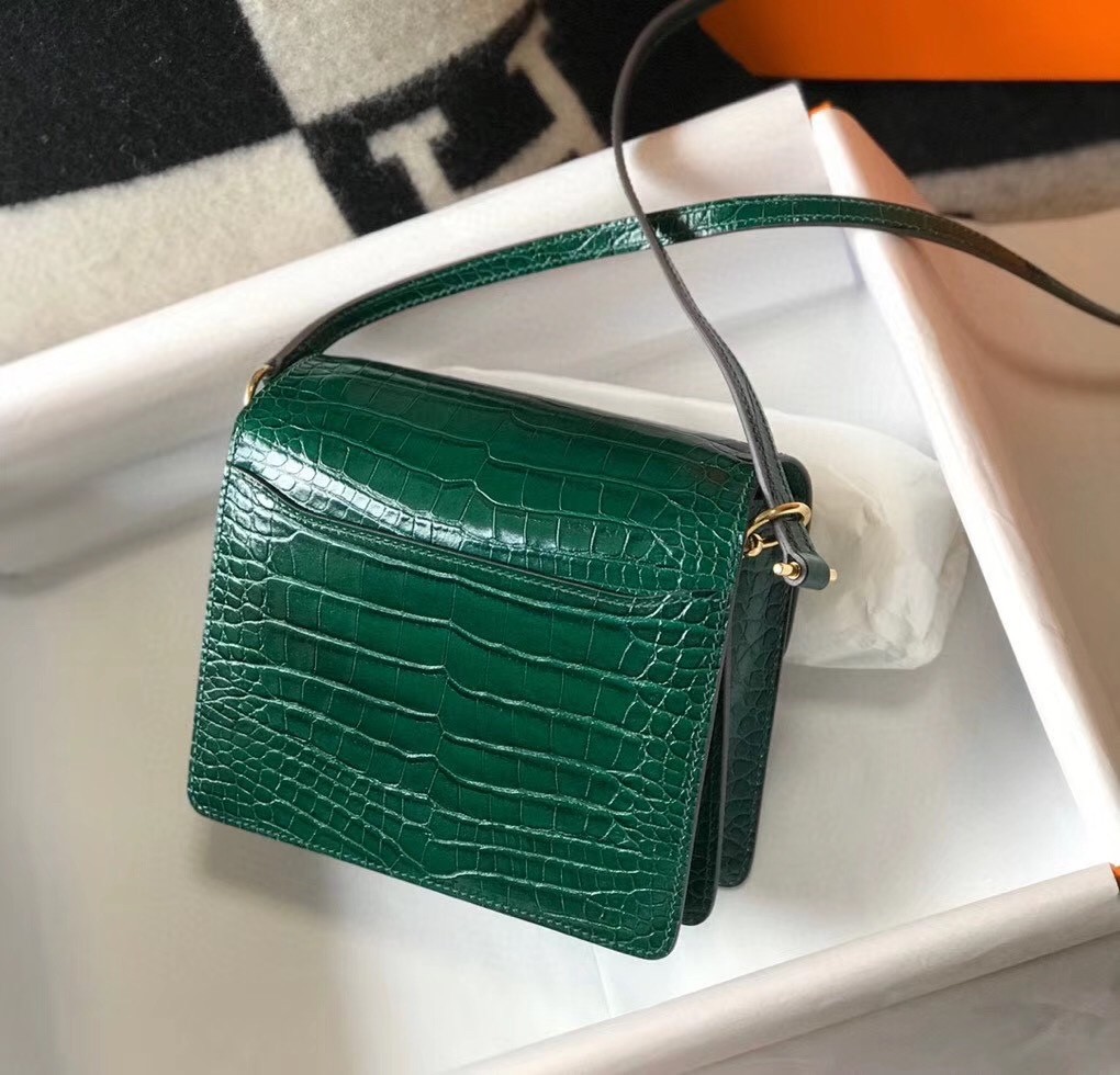 Hermes Roulis Mini Bag In Green Embossed Crocodile Calfskin