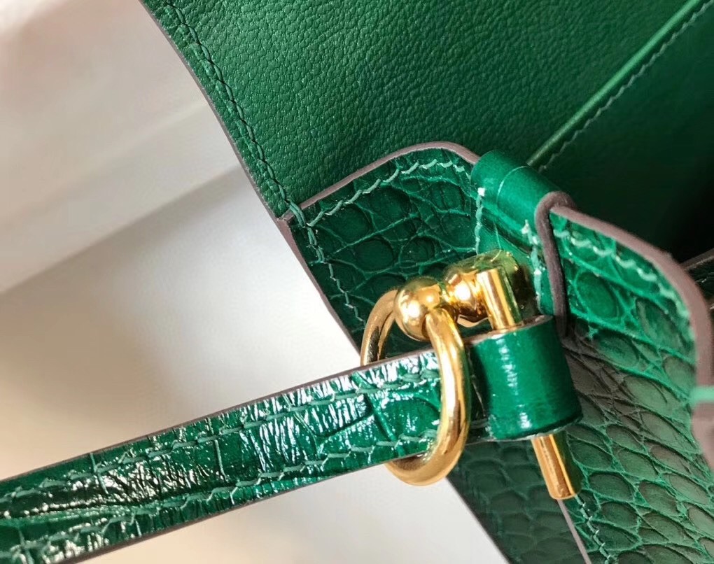 Hermes Roulis Mini Bag In Green Embossed Crocodile Calfskin