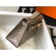 Hermes Kelly Pochette Bag In Taupe Embossed Crocodile Leather