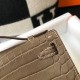 Hermes Kelly Pochette Bag In Taupe Embossed Crocodile Leather