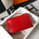 Hermes Kelly Pochette Bag In Red Embossed Crocodile Leather