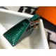 Hermes Kelly Pochette Bag In Green Embossed Crocodile Leather