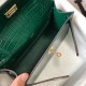 Hermes Kelly Pochette Bag In Green Embossed Crocodile Leather