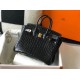 Hermes Birkin 25cm Bag In Black Embossed Crocodile Leather