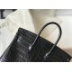 Hermes Birkin 25cm Bag In Black Embossed Crocodile Leather