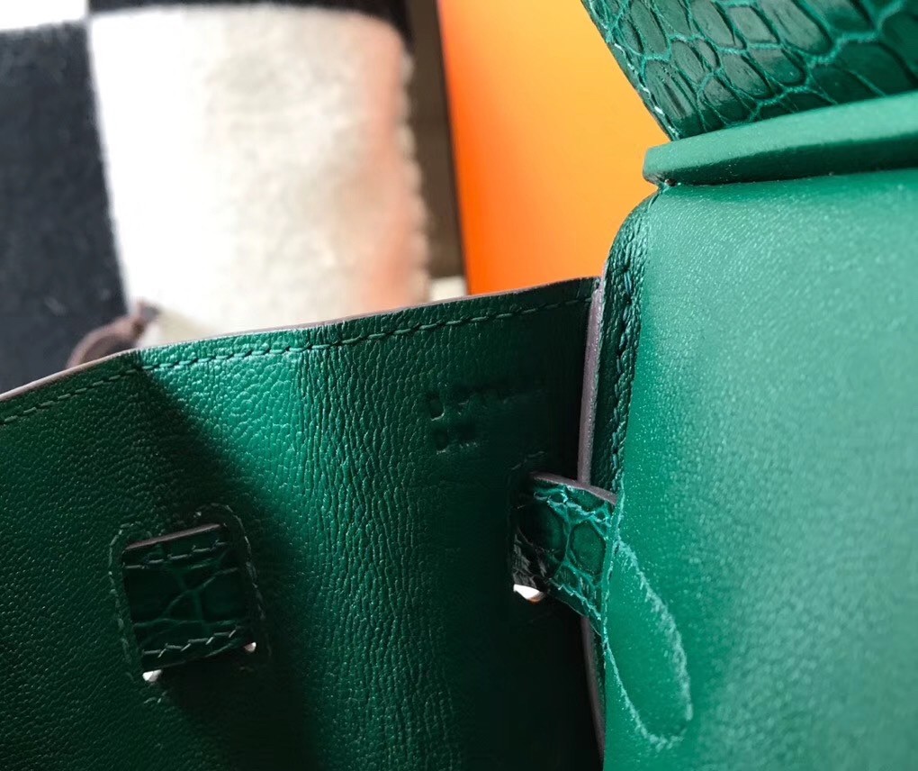 Hermes Birkin 30cm Bag In Green Embossed Crocodile Leather