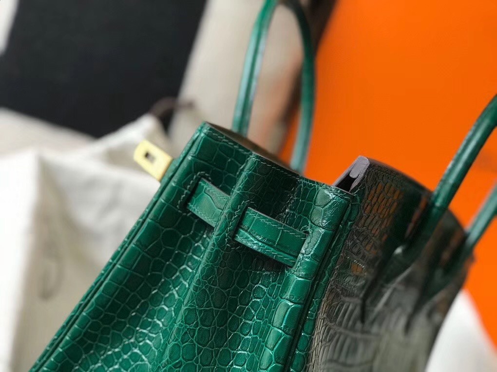 Hermes Birkin 30cm Bag In Green Embossed Crocodile Leather