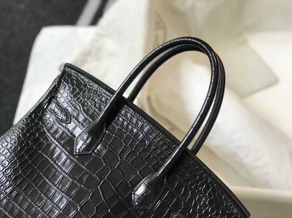 Hermes Birkin 30cm Bag In Black Embossed Crocodile Leather