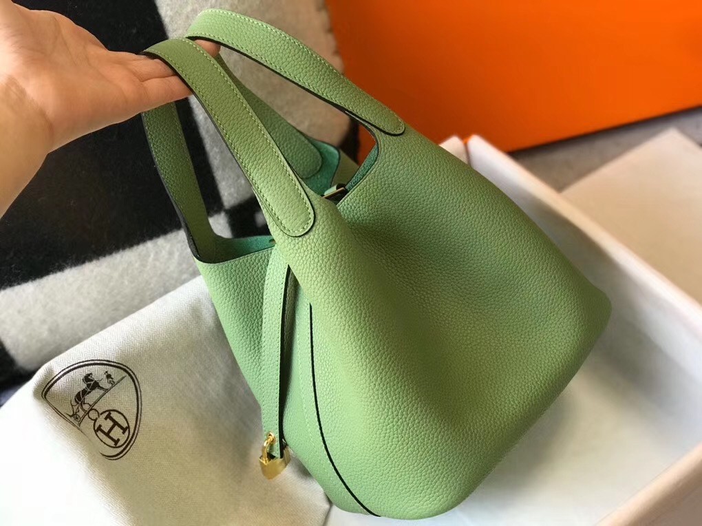 Hermes Vert Criquet Picotin Lock PM 18cm Handmade Bag