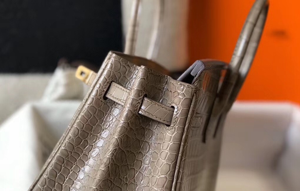 Hermes Birkin 25cm Bag In Taupe Embossed Crocodile Leather