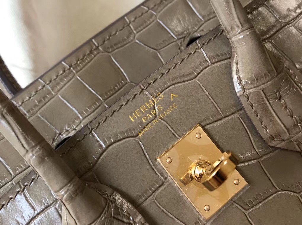 Hermes Birkin 25cm Bag In Taupe Embossed Crocodile Leather