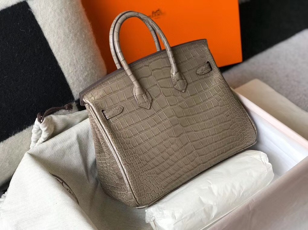 Hermes Birkin 25cm Bag In Taupe Embossed Crocodile Leather