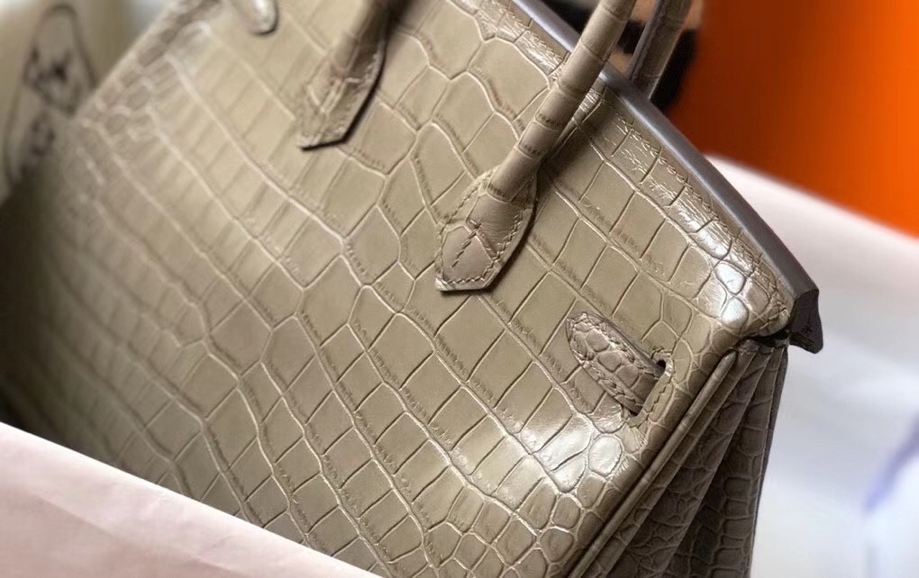 Hermes Birkin 25cm Bag In Taupe Embossed Crocodile Leather