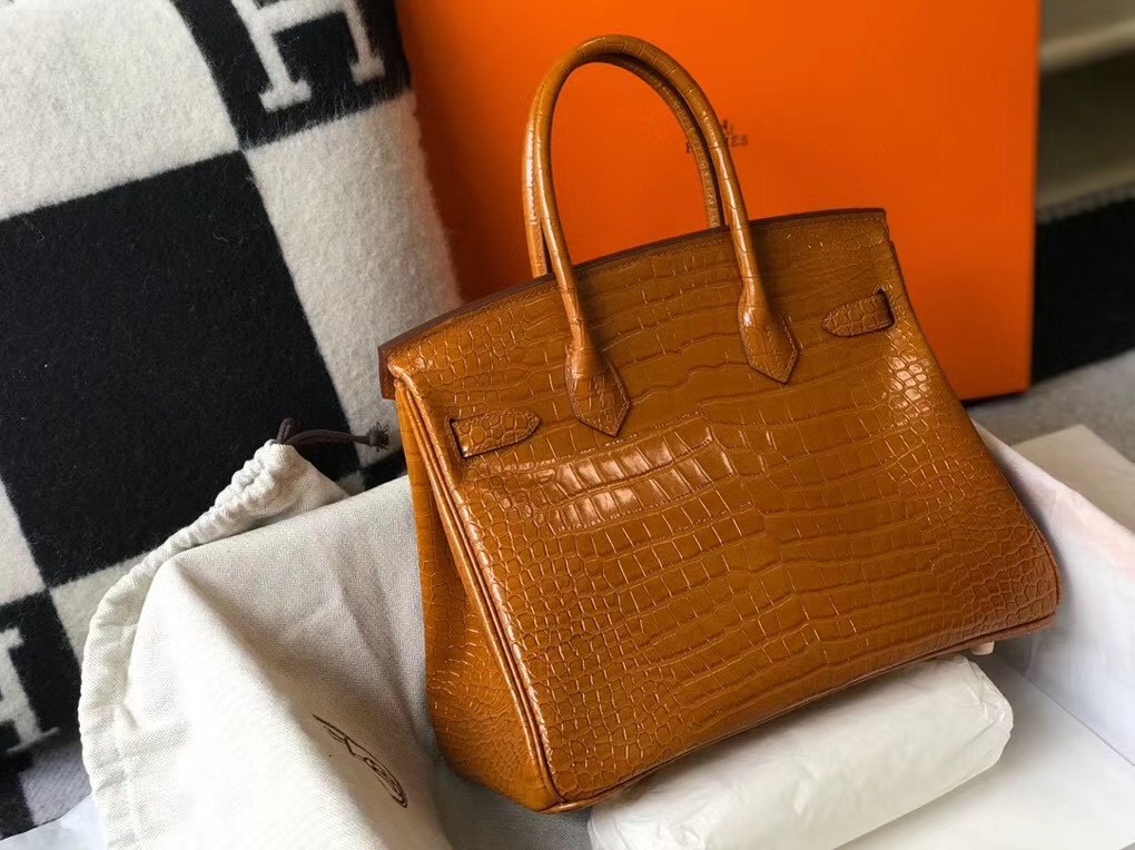 Hermes Birkin 30cm Bag In Gold Embossed Crocodile Leather