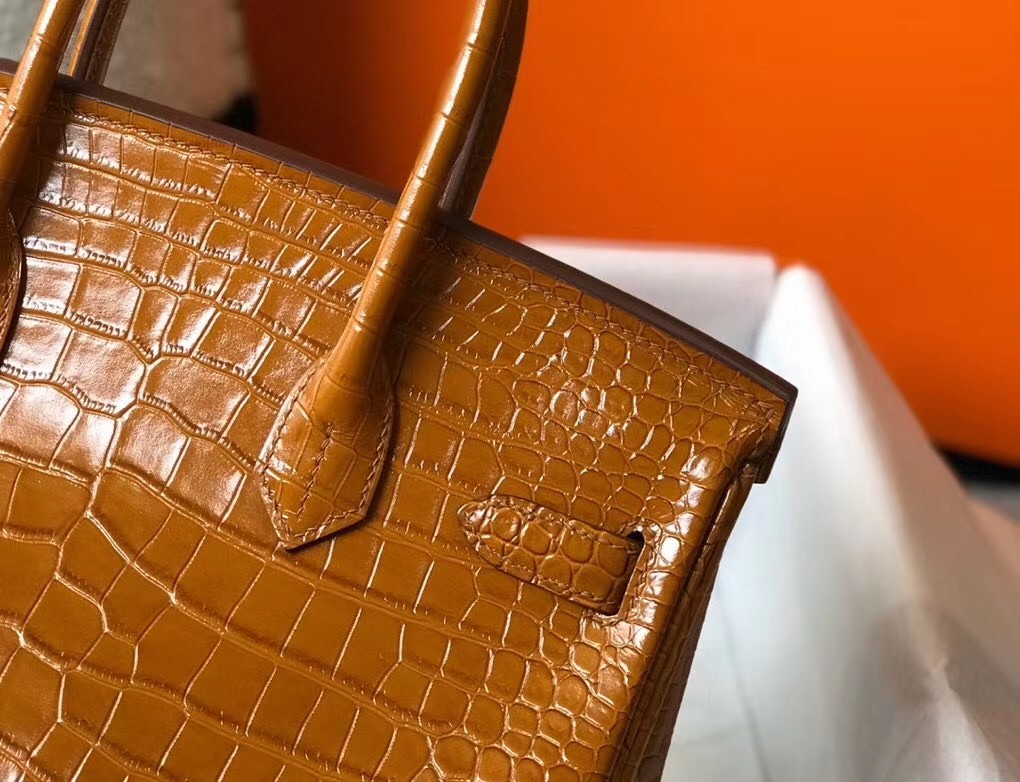 Hermes Birkin 30cm Bag In Gold Embossed Crocodile Leather