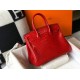 Hermes Birkin 30cm Bag In Red Embossed Crocodile Leather