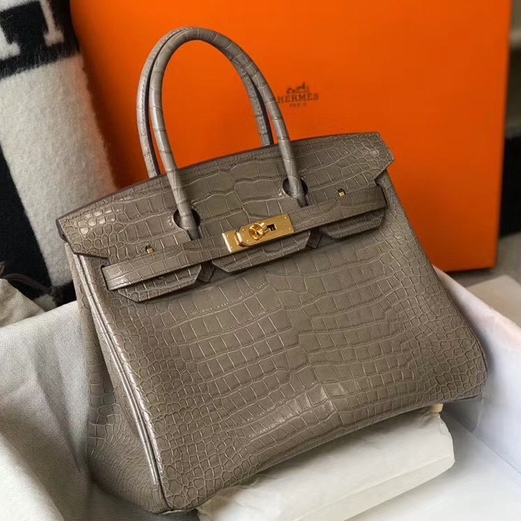 Hermes Birkin 30cm Bag In Taupe Embossed Crocodile Leather